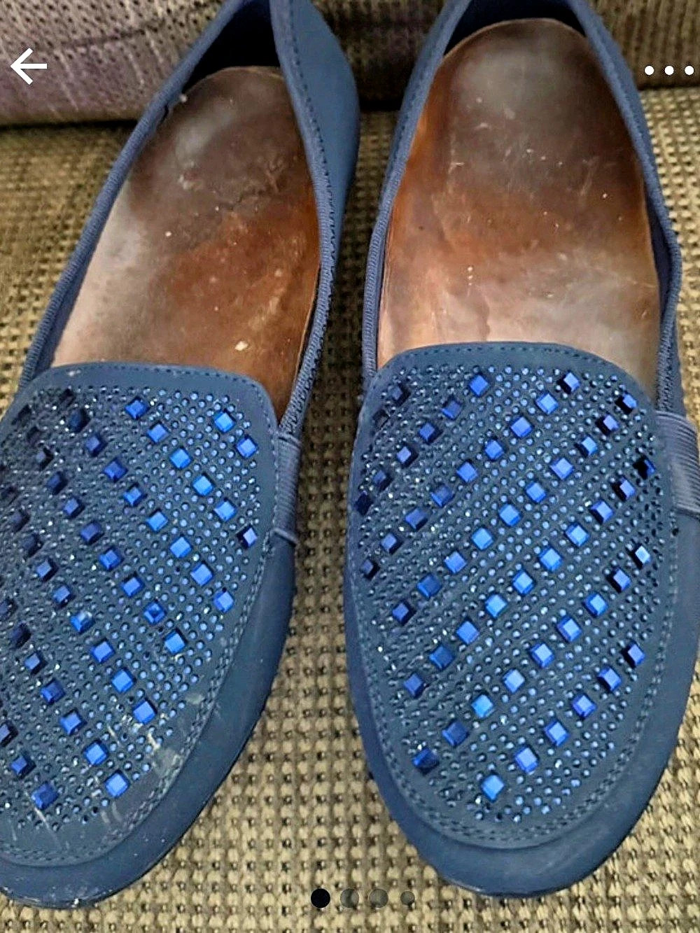Blue Embellished Moccasin Flats